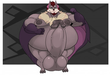 3_toes 4_fingers anthro balls bedroom_eyes belly big_balls big_belly big_penis biped black_nose brown_facial_hair brown_finger_claws brown_goatee brown_hair brown_toes brown_wings cheek_tuft clenched_teeth erection facial_hair facial_tuft feet fingers fist flexing flexing_bicep flexing_muscles foreskin front_view fur genitals glistening glistening_balls glistening_genitalia glistening_penis gloves_(marking) goatee green_sclera grey_body grey_foreskin grey_fur grey_nipples grin grinning_at_viewer hair half-closed_eyes hand_on_back hand_on_own_belly huge_balls huge_belly huge_penis humanoid_genitalia humanoid_hands humanoid_penis hyper hyper_balls hyper_belly hyper_genitalia hyper_penis looking_at_viewer male markings membrane_(anatomy) membranous_wings moobs multicolored_body multicolored_fur musclegut muscular muscular_anthro muscular_male narrowed_eyes neck_tuft nipples nude open_mouth open_smile overweight overweight_anthro overweight_male pecs penis pink_inner_ear pose seductive smile smiling_at_viewer smirk smirking_at_viewer solo standing tan_body tan_fur teeth thick_arms thick_calves thick_thighs toes toothy_grin tuft two_tone_body two_tone_fur veiny_thighs wide_hips winged_arms wings lycandeep mc_morrales silverwing_(series) goth_(character) bat mammal 2022 colored detailed digital_drawing_(artwork) digital_media_(artwork) pinup shaded