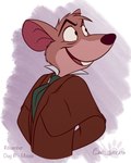 anthro brown_clothing clothing green_necktie male necktie solo text atimon disney the_great_mouse_detective basil_(disney) mammal mouse murid murine rodent 4:5 english_text hi_res portrait