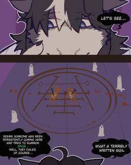 3_panel_comic anthro big_muscles big_nipples big_pecs black_body black_fur black_hair blood_on_floor candle dialogue face_focus fur hair male muscular nipples pecs solo summoning_circle text voodoo voodoo_doll white_body white_fur king_slabu orobas_(king_slabu) equid equine horse mammal comic digital_media_(artwork) english_text hi_res