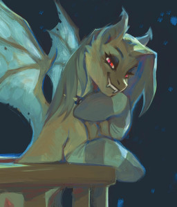 balcony cheek_tuft collar facial_tuft fangs female feral membrane_(anatomy) membranous_wings night pupils red_eyes seductive slit_pupils snow snowing solo spiked_collar spikes teeth tuft wings yellow_body shanikafaceless friendship_is_magic hasbro my_little_pony flutterbat_(mlp) fluttershy_(mlp) 2025 digital_media_(artwork) hi_res