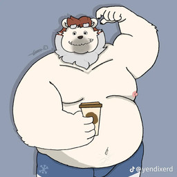 anthro bernard_(quantum_love_theory) brown_hair grey_hair hair male nipples overweight overweight_male solo white_body yendixerd quantum_love_theory bear mammal polar_bear ursine 1:1 hi_res