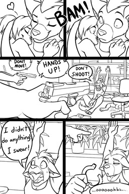 adolescent adult_on_adolescent adult_on_young after_sex age_difference anthro anthro_on_anthro arrested bad_trigger_discipline balls biped bottomless clothed clothing cuddling dialogue digitigrade drugs female finger_on_the_trigger fur genitals gun hair handgun heart_symbol holding_gun holding_object holding_ranged_weapon holding_weapon loli male male/female marijuana nude open_mouth penis pistol ranged_weapon scut_tail short_tail tail teeth text tongue weapon young young_anthro black-kitten chad_(black-kitten) kacey_(black-kitten) canid canine lagomorph leporid mammal rabbit 2019 comic digital_drawing_(artwork) digital_media_(artwork) english_text hi_res line_art monochrome