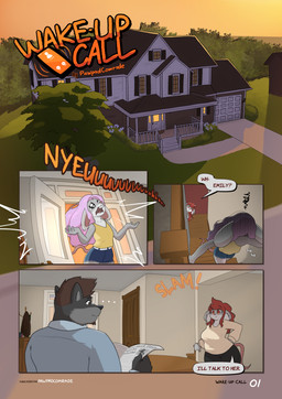 anthro bodily_fluids building crying dialogue electronics establishing_panel eye_contact female group house looking_at_another male newspaper phone suburbs tears text trio conditional_dnp pawpadcomrade emily_walker_(pawpadcomrade) gabe_walker_(pawpadcomrade) rachel_walker_(pawpadcomrade) canid canine canis mammal mouse murid murine rodent wolf 2025 comic cover cover_art cover_page english_text first_page hi_res