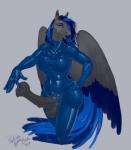 abs anthro blue_eyes blue_hair blue_lipstick clothing erection genitals gynomorph hair hand_on_hip intersex latex lipstick makeup medial_ring penis skinsuit solo tight_clothing wide_hips wings phathusa hasbro my_little_pony mythology darkfire fan_character equid equine mammal mythological_creature mythological_equine pegasus 2019 absurd_res blue_theme hi_res