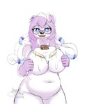 anthro blush breast_squish breasts cake dessert eyewear female food glasses looking_at_viewer navel nude slightly_chubby solo squish syst nintendo pokemon fan_character ninfii_(syst) bear eeveelution generation_6_pokemon hybrid mammal pokemon_(species) sylveon 5:6 absurd_res hi_res sketch