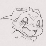 anthro blush horn male smile solo tabasukotrr bandai_namco digimon digimon_(species) scalie veemon 1:1 bust_portrait pen_(artwork) portrait sketch traditional_media_(artwork)