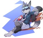 anthro beverage clothed clothing container cup drinking_straw eyewear goggles looking_at_viewer male relaxing sitting solo roy_arashi canid canine fennec_fox fox mammal true_fox hi_res