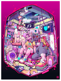anthro border female fur group scenery white_border wumiaow canid canine felid fox lagomorph leopard leporid mammal pantherine rabbit absurd_res hi_res