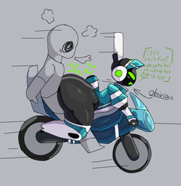 anthro anthro_focus armor big_butt butt dialogue driving duo female female_anthro female_focus female_on_human grey_background headgear heart_symbol helmet huge_butt human_on_anthro humanoid_on_anthro interspecies long_ears machine male male/female male_human male_on_anthro motion_lines motorcycle oblivious oblivious_sex riding_motorcycle sex simple_background text vehicle jurynav project_turboblast tempo_(project_turboblast) human humanoid lagomorph leporid mammal rabbit robot robot_anthro english_text full-length_portrait hi_res portrait