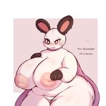 1:1 anthro belly big_breasts black_body black_eyes black_fur blush breasts cape clothing crossgender dr._colosso female fur hi_res huge_breasts lagomorph leporid lightmizano mammal nickelodeon nipples pink_nipples rabbit slightly_chubby slightly_chubby_female solo the_thundermans thick_thighs white_body