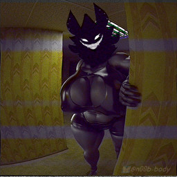 anthro armwear big_breasts black_body black_fur bottomwear breasts cleavage clothed clothing ear_piercing empty_eyes exposed_breasts female fishnet_clothing fur horror_(theme) huge_breasts latex latex_clothing looking_at_viewer looming nails obscured_face piercing shirt shorts slightly_chubby smile solo standing teasing text thick_thighs tongue topwear vhs_filter white_eyes white_tongue wide_hips n00b-body cryptiacurves_(modeler) the_backrooms karelia_(ace_rattman) backrooms_creature humanoid smiler_(the_backrooms) 1:1 3d_(artwork) digital_media_(artwork) english_text hi_res