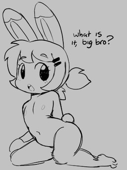 aged_down anthro dialogue female female_anthro hair loli looking_at_viewer nipples nude nude_anthro nude_female open_mouth ponytail question_mark solo text young young_anthro young_female angstrom molly_(angstrom) lagomorph leporid mammal rabbit 2025 digital_media_(artwork) english_text low_res monochrome