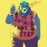 anthro beard blue_body blue_fur bottomwear clothing facial_hair fur hat headgear headwear humanoid_hands male overweight overweight_anthro overweight_male pants shirt smoking solo text topwear spazz_bear bear mammal 1:1 2018 absurd_res english_text hi_res