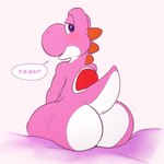 ambiguous_gender anthro big_butt blush butt countershade_butt countershade_face countershading dialogue eyelashes looking_back nude pink_body pupils purple_eyes shell short_tail solo stated_homosexuality stated_sexuality tail text thick_thighs ben300 mario_bros nintendo yoshi 1:1 english_text hi_res