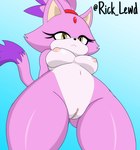 anthro breasts female fur genitals looking_down nipples purple_body purple_fur pussy solo thick_thighs yellow_eyes rick_lewd sega sonic_the_hedgehog_(series) blaze_the_cat felid feline mammal hi_res