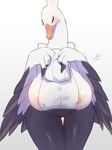 anthro areola beak big_breasts black_body blush breasts female looking_at_viewer nipples pokemorph simple_background solo tan_areola tan_nipples thick_thighs white_background white_body tubasa nintendo pokemon avian bird bombirdier generation_9_pokemon pokemon_(species) hi_res