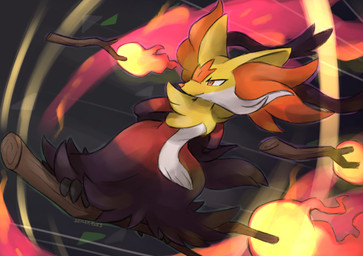 ambiguous_gender anthro biped feet fire front_view fur grey_body grey_fur grey_tail inner_ear_fluff nude nude_ambiguous nude_anthro red_body red_eyes red_fur smile solo standing tail toes tuft yellow_body yellow_fur sealer4258 nintendo pokemon pokemon_legends_z-a generation_9_pokemon mega_delphox mega_evolution pokemon_(species) 2025 digital_drawing_(artwork) digital_media_(artwork) hi_res