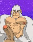 abs anthro balls biceps blue_eyes bodily_fluids genital_fluids genitals male muscular muscular_anthro muscular_male nipples nude pecs penis precum snow solo winter aji_arts sasquatch silverback_gorilla yeti hi_res