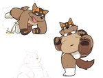 anthro bodily_fluids brown_body brown_fur bulge clothing feet fur genital_fluids hiked_leg humanoid_hands jockstrap kemono male male_peeing mask multiple_poses overweight overweight_anthro overweight_male peeing pose raised_leg simple_background solo underwear urine urine_stream white_background flappydog flappydog_(character) canid canine canis domestic_dog mammal 2021