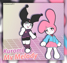 anthro bottomwear clothed clothing duo fangs featureless_feet feet female hood jacket open_mouth pink_eyes purple_eyes shirt shorts skirt smile spade_tail standing tail teeth text toeless_legwear topwear white_body sawcraft1 onegai_my_melody sanrio kuromi my_melody demon lagomorph leporid mammal rabbit 2025 digital_media_(artwork) english_text hi_res