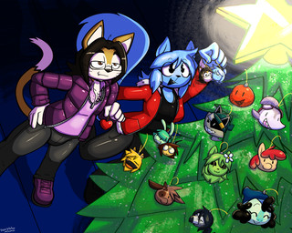 5_fingers anthro black_body black_bottomwear black_clothing black_eyes black_fur black_hair black_nose black_pants black_pupil black_shirt black_topwear blue_body blue_fur blue_hair bottomwear brown_body brown_eyes brown_fur christmas_decorations christmas_ornament christmas_tree clothed clothing cute_fangs duo fangs female fingers footwear fur hair high-angle_view holidays jacket looking_up male on_one_leg open_clothing open_jacket open_topwear ornament pants pink_clothing pink_shirt pink_topwear plant purple_clothing purple_footwear purple_jacket purple_shoes purple_topwear red_clothing red_jacket red_topwear romantic romantic_couple shirt shoes smile smirk standing teeth topwear tree whiskers white_body white_fur white_inner_ear winter_jacket felino christmas celery_(lettuce) chloe_(lettuce) flan_(lettuce) kimmy_(felino) lettuce_(lettuce) mocha_(lettuce) peter_(felino) pier_(felino) pietro_(felino) ruby_(lettuce) tang_(lettuce) tomato_(lettuce) trick_(tricktrashing) domestic_cat felid feline felis mammal rodent sciurid tree_squirrel 2025 5:4 hi_res