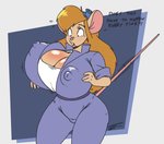 anthro areola big_breasts breasts cleavage clothed clothing dialogue female huge_breasts nipple_outline nipples solo text top_heavy teer chip_'n_dale_rescue_rangers disney gadget_hackwrench mammal mouse murid murine rodent english_text hi_res