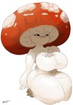 big_breasts black_sclera breasts female freckled_breasts freckles fungus hand_on_breast looking_at_viewer mouth_closed mushroom mushroom_cap navel not_furry simple_background sitting smile solo white_background white_body white_eyes nezulet elemental_creature elemental_humanoid fungi_fauna fungi_humanoid humanoid mushroom_humanoid hi_res