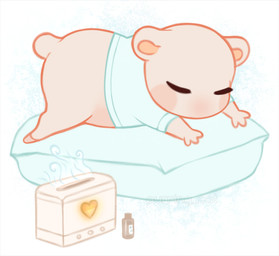 3_fingers ambiguous_feral ambiguous_gender aroma_diffuser celestial_seas clothing diffuser eyes_closed feral fingers lying on_front on_pillow pillow pink_body rosy_cheeks scut_tail shirt short_ears short_tail sleeping smoke solo tail topwear purring_cat disney kitbull pixar mammal