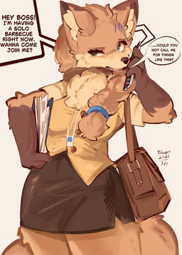 anthro bottomwear cellphone clothed clothed_anthro clothed_female clothing dialogue dipstick_ears ear_markings electronics female fully_clothed fully_clothed_anthro fully_clothed_female gloves_(marking) hair holding_cellphone holding_object holding_phone inner_ear_fluff markings multicolored_ears phone question skirt solo speech_bubble text tuft conditional_dnp tohupo canid canine fox mammal 2025 digital_drawing_(artwork) digital_media_(artwork) english_text hi_res