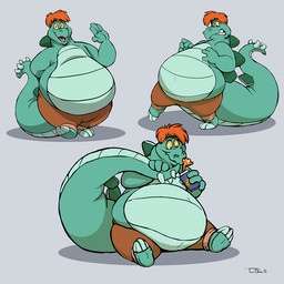 3_toes 4_fingers anthro belly beverage beverage_can big_belly biped bottomwear brown_bottomwear brown_clothing brown_pants can closed_smile clothed clothed_anthro clothed_male clothing container countershade_scales countershade_tail countershade_torso countershading eyebrows featureless_chest feet fingers gesture green_body green_scales grey_background hair holding_beverage holding_can holding_container holding_object humanoid_hands looking_at_viewer looking_down male male_anthro monotone_background mouth_closed multiple_poses open_mouth open_smile overweight overweight_anthro overweight_male pants pose red_hair scales simple_background sitting sitting_on_ground smile smiling_at_viewer solo spiked_tail spikes spikes_(anatomy) tail three-quarter_view toes toony topless topless_anthro topless_male walking waving waving_at_viewer yellow_sclera teaselbone darkwing_duck disney ducktales stegmutt dinosaur prehistoric_species reptile scalie 1:1 2020 digital_drawing_(artwork) digital_media_(artwork) full-length_portrait portrait signature