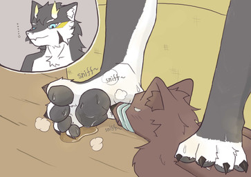 anthro feet foot_fetish foot_focus foot_sniffing male paws sniffing lyeponstan mythology dragon mythological_creature mythological_scalie scalie absurd_res hi_res
