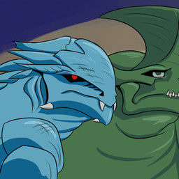 ambiguous_gender black_body black_scales blade_horn blue_body blue_scales feral frown glowing glowing_eyes green_body green_scales group horn looking_at_viewer multi_eye no_pupils scales sharp_teeth simple_background spikes spikes_(anatomy) tan_body tan_skin teeth toony unimpressed igg batman_(series) batman_the_animated_series dc_comics pacific_rim leatherback kaiju 2013 animated low_res meme