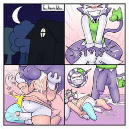 anthro asphyxiation balls big_balls big_penis blush bodily_fluids border bottomless bottomless_male butt clothed clothing cum cum_in_mouth cum_inflated_belly cum_inflation cum_inside drinking drinking_cum duo ejaculation erection excessive_cum excessive_genital_fluids face_fucking femboy genital_fluids genitals glans hands-free inflation irrumatio legwear male male/male oral oral_orgasm orgasm penile penis penis_in_mouth sex tail thigh_highs white_border neko3240 moki_(mokimonky) nacho_(nachokokoni) 1:1 absurd_res comic hi_res