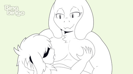 anthro blinking blush blush_lines bodily_fluids breast_grab breastfeeding breasts chest_tuft cum cumshot drinking drinking_milk duo ejaculation erection female genital_fluids genitals glans hair hair_over_eyes hand_on_breast handjob male male/female milk narrowed_eyes nude nursing_handjob orgasm penile penis sex smile tuft bingbingo sound_warning deltarune undertale_(series) kris_dreemurr toriel bovid caprine goat human mammal 16:9 4k absurd_res animated black_and_white hi_res monochrome short_playtime sound video widescreen incest_(lore)
