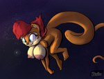 anthro big_breasts black_nose blue_eyes breasts brown_body brown_fur earth extreme_macro eyelashes female fur hair long_tail macro planet red_hair solo star tail shieltar archie_comics sega sonic_the_hedgehog_(archie) sonic_the_hedgehog_(comics) sonic_the_hedgehog_(series) sally_acorn chipmunk ground_squirrel mammal rodent sciurid hi_res