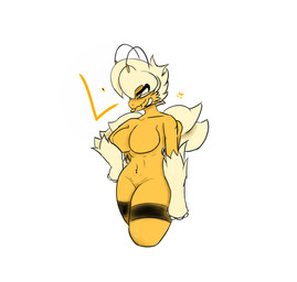 antennae_(anatomy) anthro bangs big_breasts biped breasts featureless_breasts featureless_crotch female female_anthro hair hand_on_hip nude nude_anthro nude_female pose short_hair simple_background solo standing three-quarter_view white_background 1980-love arthropod bee hymenopteran insect digital_drawing_(artwork) digital_media_(artwork) portrait shaded simple_shading three-quarter_portrait