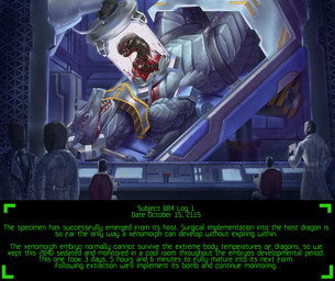 anthro apode backstory blood bodily_fluids death gore laboratory legless male parasite serpentine study text translucent_body_parts monduck alien_(franchise) mythology alien chestburster draconcopode dragon mythological_creature mythological_scalie scalie xenomorph absurd_res english_text hi_res