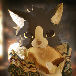 black_body black_eyes black_fur bread clothing cute_fangs detailed_shading eating eating_food fangs food fur kemono looking_at_viewer male pink_nose slim_anthro slim_male solo sweater teeth toast topwear white_clothing white_sweater white_topwear asenjian domestic_cat felid feline felis mammal 1:1 2025 hi_res warm_colors