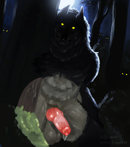 5_fingers animal_genitalia animal_penis anthro backlighting balls biped bodily_fluids canine_genitalia canine_penis claws erection fingers flashlight forest fur genital_fluids genitals glowing glowing_eyes group knot light looking_at_viewer male moon moonlight penis plant precum shrub solo_focus standing teeth tree yellow_eyes sepulte mythology canid canine canis mammal mythological_canine mythological_creature werecanid werecanine werecreature werewolf wolf 2020 absurd_res hi_res lighting signature
