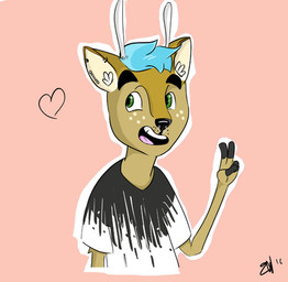 adrianic anthro blue_hair hair heart_symbol piercing simple_background solo deer mammal low_res source_request