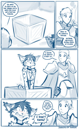 5_fingers acting_like_a_cat alternate_species anthro armor biped blush bottomwear box breasts chest_tuft clothed clothed_anthro clothed_female clothed_human clothed_male clothing collar collar_of_keidranification container dialogue duo embarrassed female fingers front_view fully_clothed fully_clothed_anthro fully_clothed_female fully_clothed_human fully_clothed_male fur furrification hair humor male markings open_mouth pauldron simple_background spots spotted_body spotted_fur spotted_markings spotted_tail standing tail tail_markings text topwear tuft white_background conditional_dnp tom_fischbach if_it_fits_i_sits_(meme) twokinds alice_reed keiren_(twokinds) felid feline human keidran lynx mammal 2026 comic digital_drawing_(artwork) digital_media_(artwork) english_text hi_res meme monochrome sketch spot_color