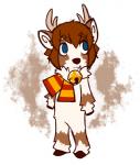 anthro antlers bell blue_eyes brown_body brown_fur featureless_crotch fur hooves horn male mostly_nude scarf simple_background solo white_body white_fur mewgle sen_(mewgle) deer mammal new_world_deer reindeer digital_media_(artwork)