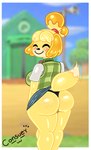 anthro black_clothing black_panties black_underwear clothed clothing dipstick_tail female markings panties solo tail tail_markings tail_under_skirt tail_upskirt thong underwear upskirt yellow_body cansueny animal_crossing nintendo isabelle_(animal_crossing) canid canine canis domestic_dog mammal hi_res