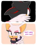 2023 5:6 anthro bat breasts chocomilkamy clothing comic dialogue duo english_text eulipotyphlan eyeshadow female gloves handwear hedgehog hi_res makeup male mammal open_mouth rouge_the_bat sega shadow_the_hedgehog slap sonic_the_hedgehog_(series) speech_bubble text