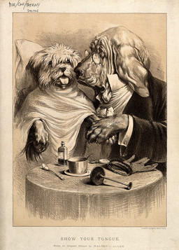ambiguous_gender bottle bow_tie bowl claws clock clothed clothed_feral clothing collared_shirt container cutlery dress_shirt duo eyewear feral finger_claws floppy_ears fur furniture glasses gloves gown handwear jacket kitchen_utensils paws pillow pince-nez pocketwatch semi-anthro shirt simple_background spoon suit suit_jacket table text tools topwear watch wearing_glasses walter_james_allen bloodhound canid canine canis domestic_dog hunting_dog mammal scent_hound terrier 19th_century absurd_res ancient_art english_text hatching_(art) hi_res lithograph_(artwork) monochrome shaded traditional_media_(artwork)