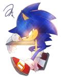 annoyed anthro biped black_nose clothing desk footwear furniture gloves green_eyes handwear male simple_background sitting solo table baitong9194 sega sonic_the_hedgehog_(series) sonic_the_hedgehog eulipotyphlan hedgehog mammal