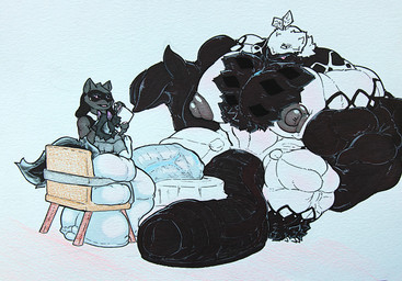anthro balls big_balls big_butt big_chest big_muscles big_nipples big_penis butt casual_nudity fluffy fluffy_chest genitals group huge_balls huge_butt huge_muscles huge_penis humanoid_genitalia humanoid_penis hyper hyper_balls hyper_butt hyper_genitalia hyper_muscles hyper_penis long_penis male muscular nipples penis penis_touching_floor raliphoul restaurant trio raliphoul_m-e-v nintendo pokemon gino_(bassman97) alpecor avian generation_4_pokemon ghost pokemon_(species) riolu spirit hi_res