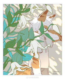 anthro blue_eyes clothed clothing eyebrows flower fur hair male orange_body orange_fur plant solo tail white_hair milkybot hu_ku_li_(milkybot) domestic_cat felid feline felis mammal absurd_res hi_res