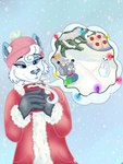 ambiguous_gender anthro beverage candy chocolate christmas_lights clothing coat cookie costume cute_pose dessert food fur holidays hot_chocolate hug lights memories plant santa_costume sledding snow solo topwear tree white_body white_fur yule pyroashes christmas arctic_fox canid canine fox mammal true_fox 3:4 absurd_res hi_res