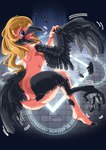 blonde_hair blue_eyes breasts butt female growth hair long_hair magic non-mammal_breasts nude open_mouth solo transformation wing_growth wings edmol avian bird corvid corvus_(genus) crow oscine passerine 2015